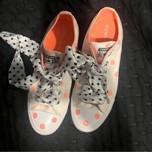 Converse White and Peach Polka Dot Sneakers